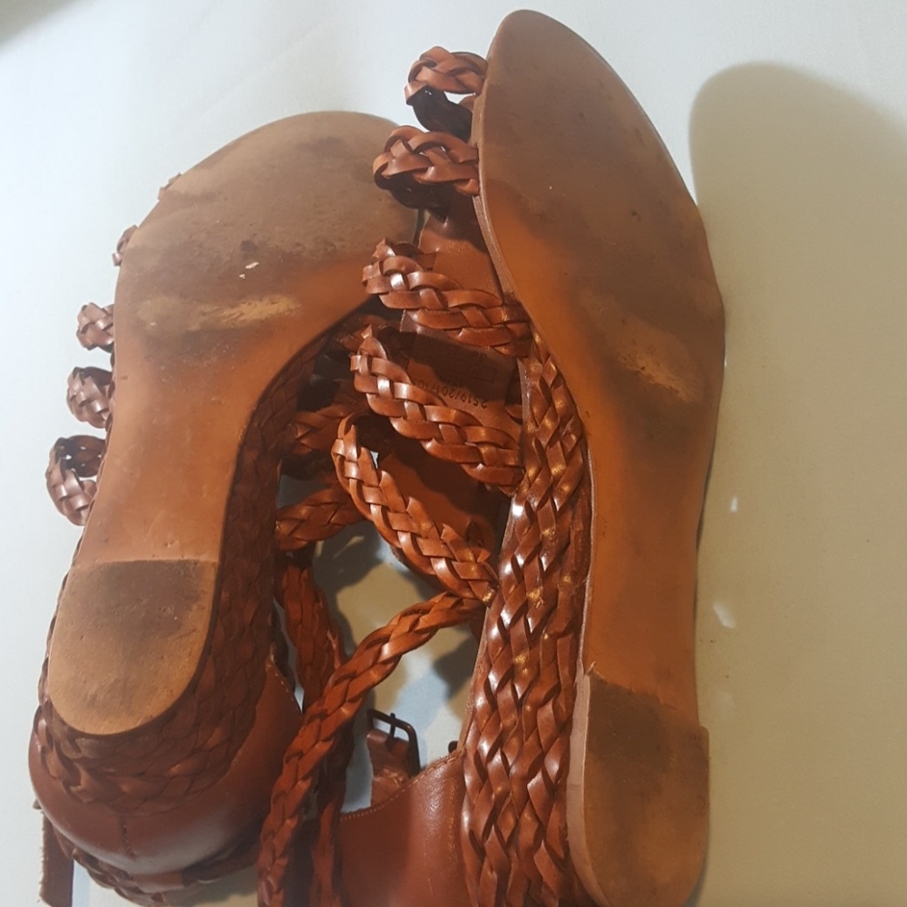 Zara Basic Brown Braided Mini Wedge Gladiator 38 - image 5